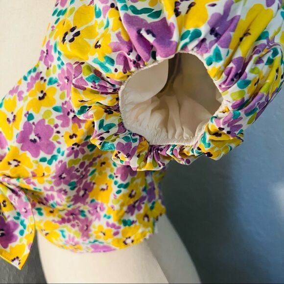 River Island Floral Print Puff Sleeve Crop Top, Yellow/Purple, Small/Size 4, NWT - Picture 12 of 15